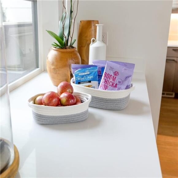 5-Piece Rectangle Storage Basket Set- Natural Cotton Rope Woven - Picture 3 of 7